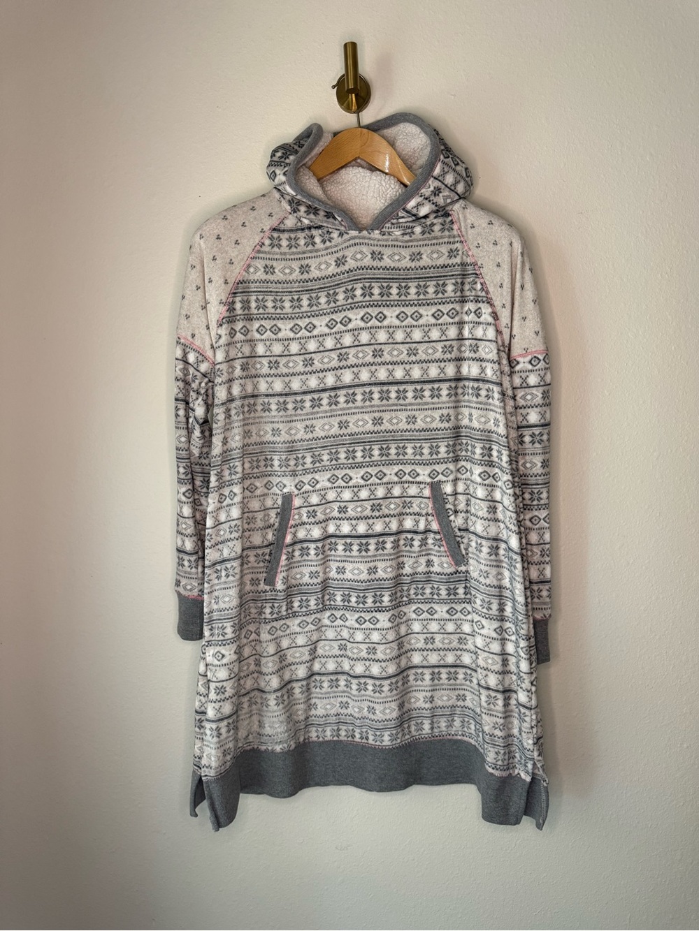 Simply Vera Vera Wang Fair Isle Sherpa Lined Sleep Hoodie Nightgown size L